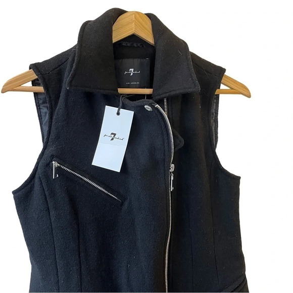 NWT 7 for all Mankind Motorcyle Long Asymmetrical Zip Vest Size X-Small - Picture 3 of 8